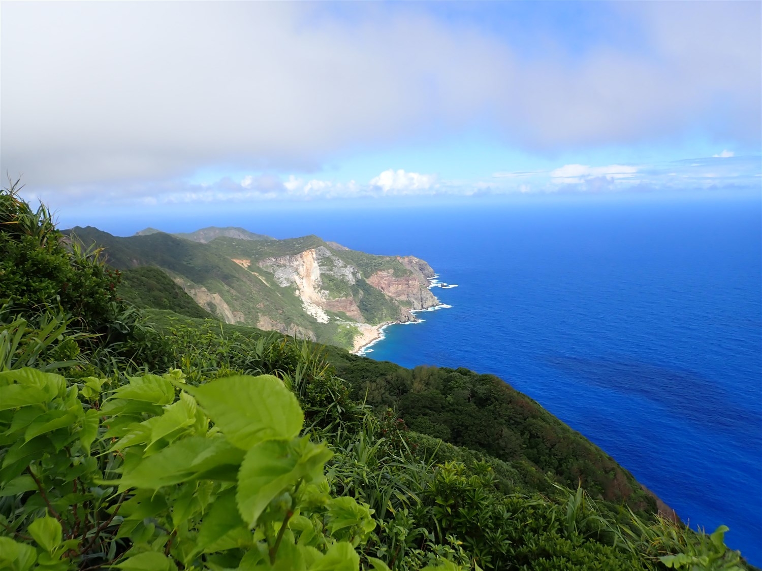 展望台から見下ろした母島東側の海と石門崎