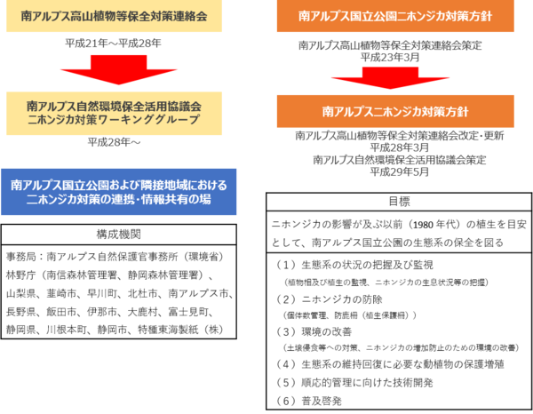 ニホンジカ対策ワーキンググループに至るまでの経緯と南アルプスニホンジカ対策方針の経緯
