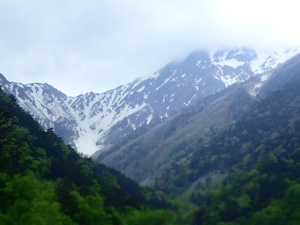 大樺沢に残る雪と北岳